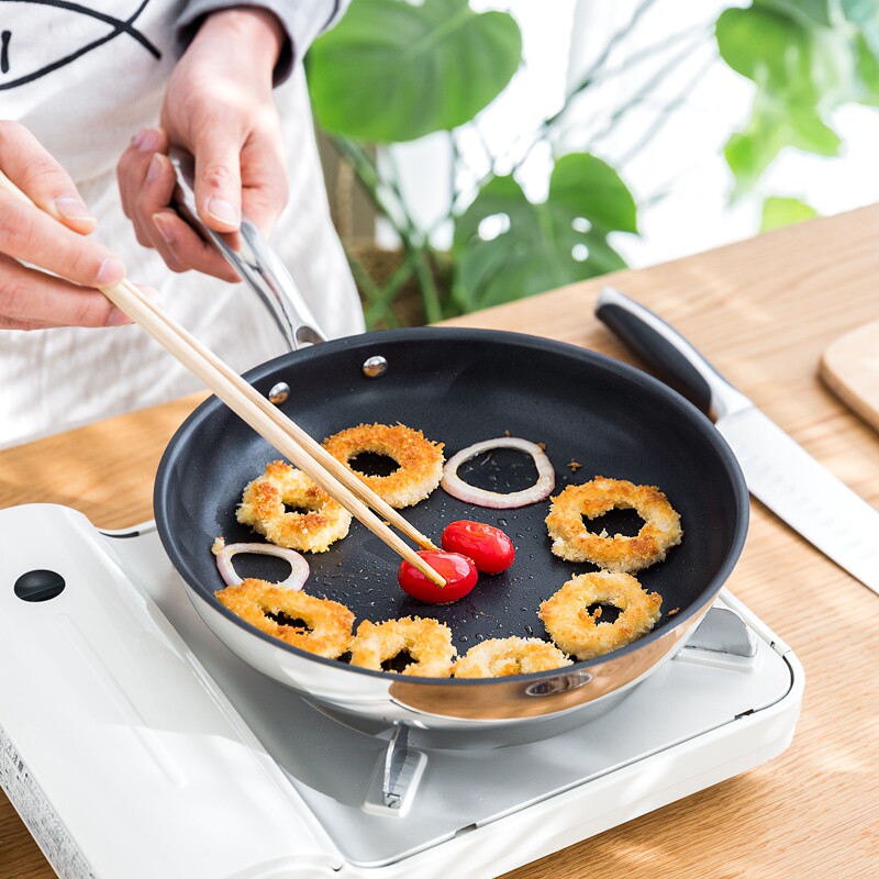 平底锅不锈钢不粘锅煎锅烙饼鸡蛋牛排电磁炉加厚复底煎锅