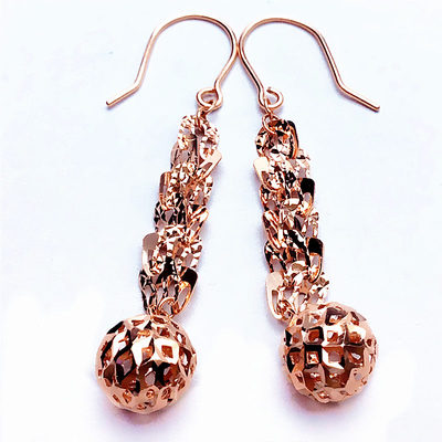 太太珠宝纯俄罗斯585紫金凤尾球耳坠耳扣14k玫瑰金彩金凤尾耳环新