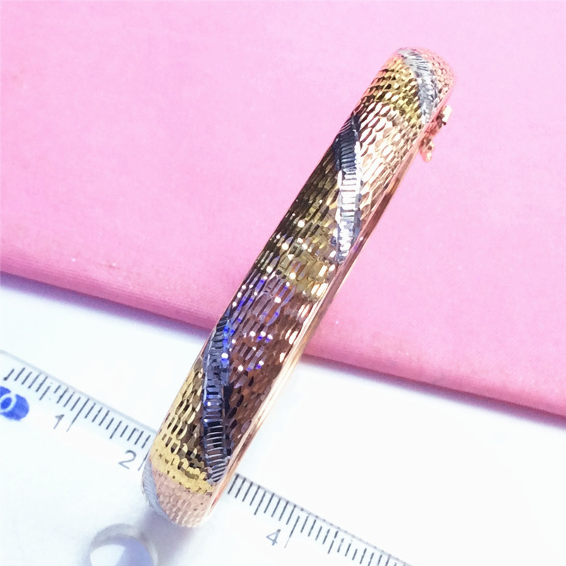 太太珠宝俄罗斯紫金新款斜纹三彩薄款手镯14k手饰