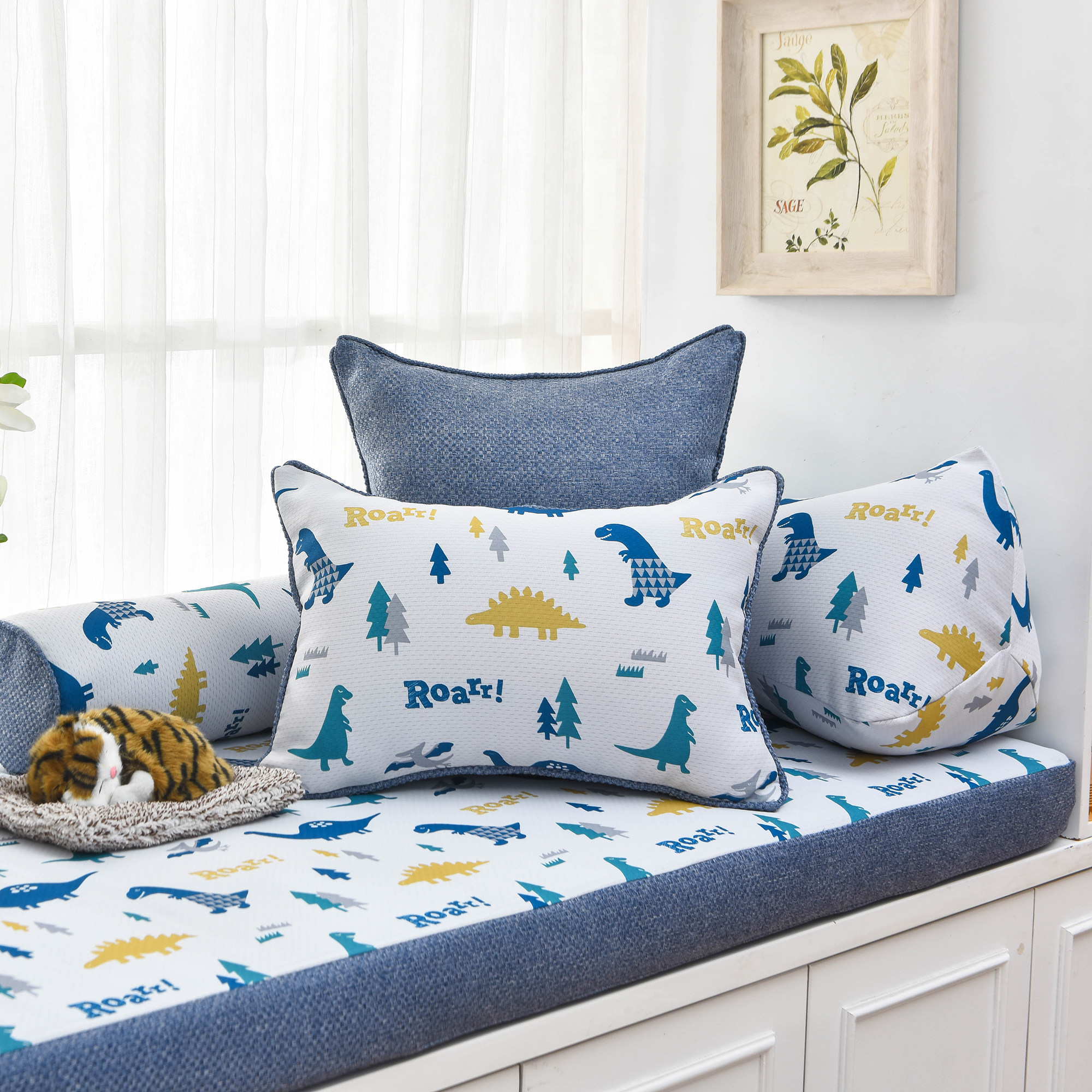 美式飘窗垫子欧窗台垫榻榻米四季通用卡座海绵可机洗轻奢阳台定做