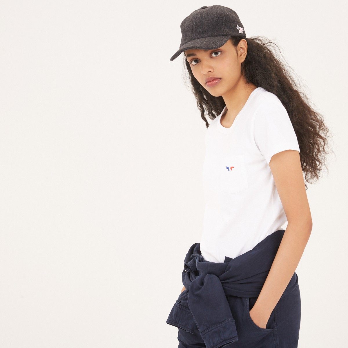 现货法国maisonkitsune小狐狸经典三色刺绣口袋恤男t恤