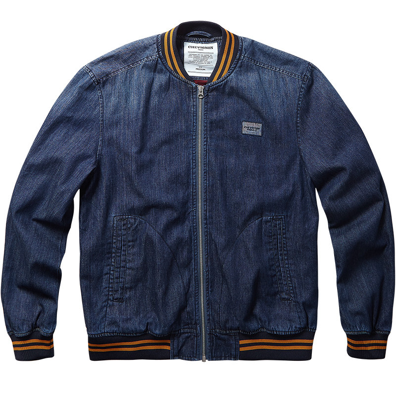 法国chevignon尚飞飞扬新品做旧牛仔拉链外套经典夹克