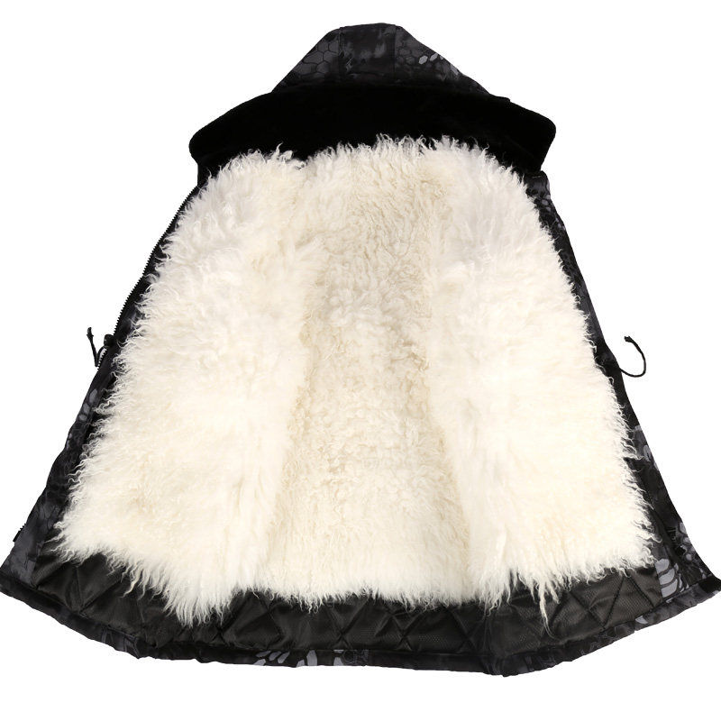 新品迷彩羊皮大衣冬季皮毛一体棉衣外套棉服棉袄加厚保暖羊毛大衣