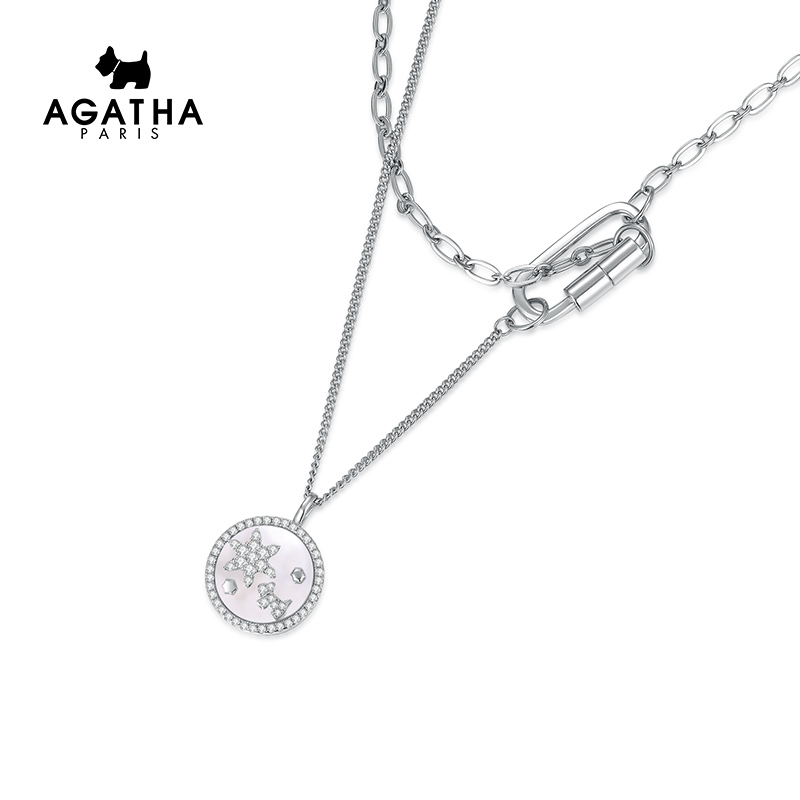 项链agatha瑷嘉莎首饰简约雪花双层银色小狗新女项链