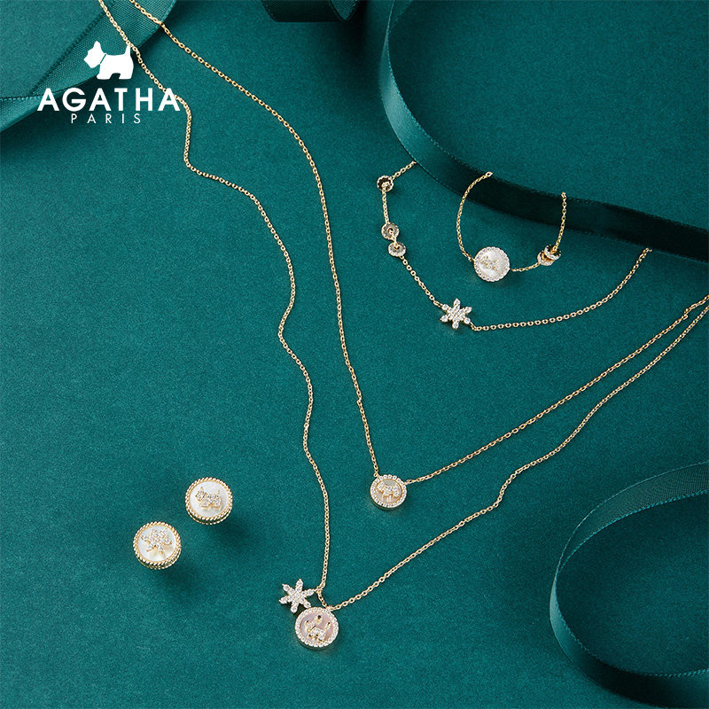 新年礼物agatha瑷嘉莎沙蒙尼贝壳小狗锆石项链简约百搭配饰