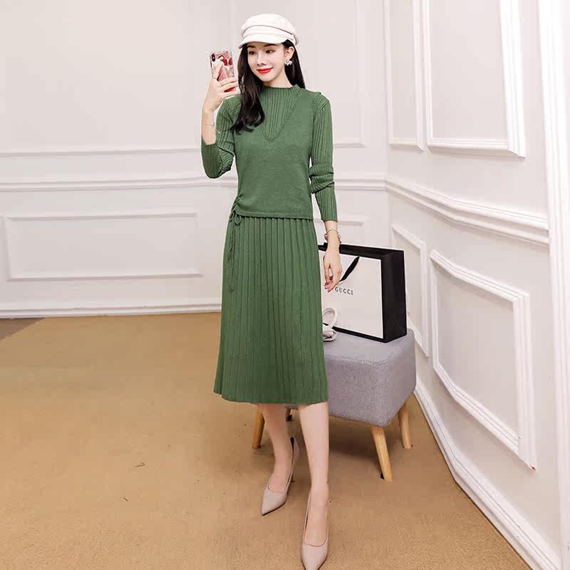 毛衣连衣裙两件套裙打底针织背心裙子2019秋冬新款显瘦女神范套装