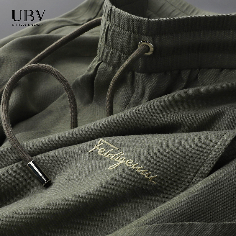 UBV冰丝透气亚麻棉休闲裤子男士2022夏季薄款青年松紧腰小直筒裤