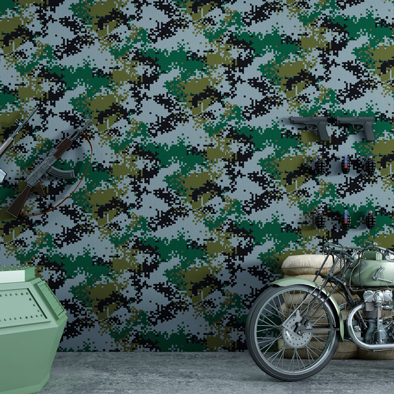 迷彩壁纸军旅军事主题餐厅海军饭店装修背景墙pvc墙纸