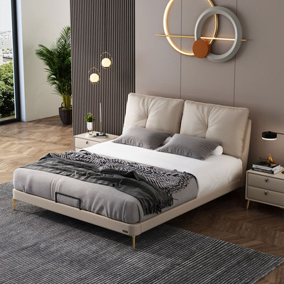 现代简约北欧网红设计师款免水洗三防科技布床双人床布艺床