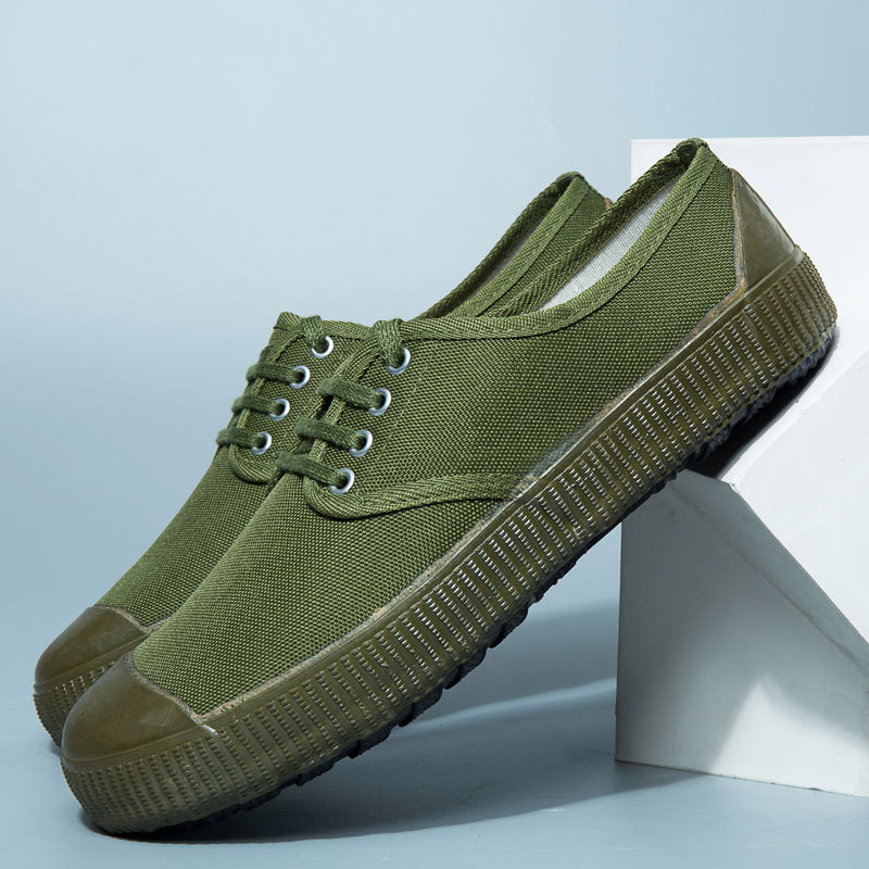 布鞋帆布劳保男女大码绿色系带作训工作鞋低帮布鞋