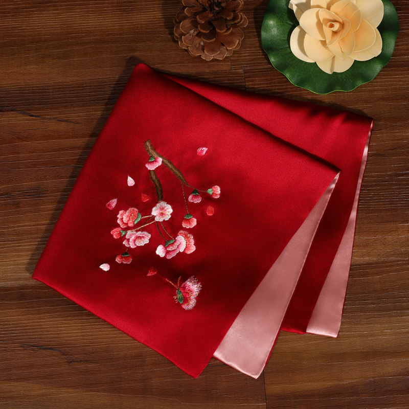 手帕女士随身真丝手工苏绣海棠正方形手帕