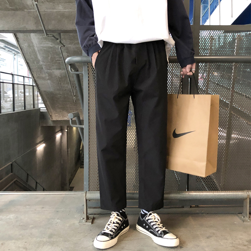 裤子男夏季薄款韩版潮流九分裤直筒宽松百搭休闲潮牌长裤黑色西裤