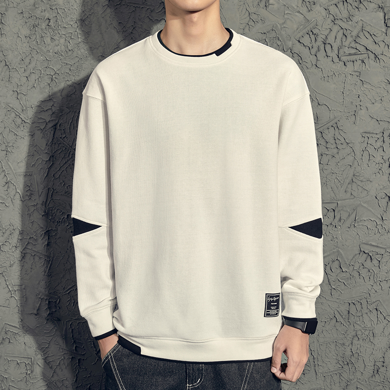 春季圆领卫衣男秋冬宽松白色加绒加厚潮ins春秋季无帽长袖上衣服