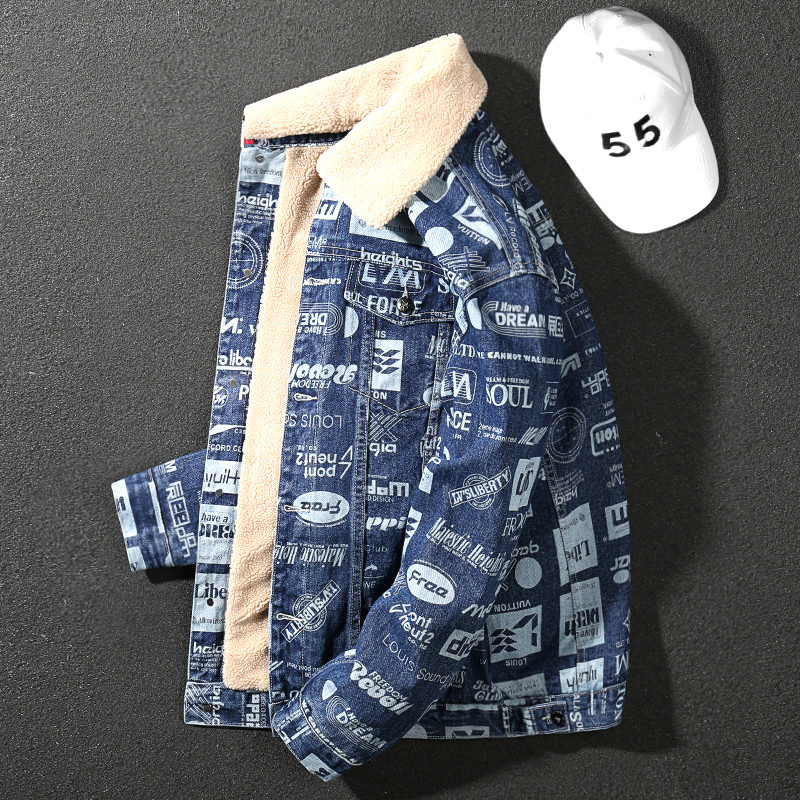 加绒加厚帅气秋冬季新款复古宽松休闲上衣机车大码夹克牛仔外套男