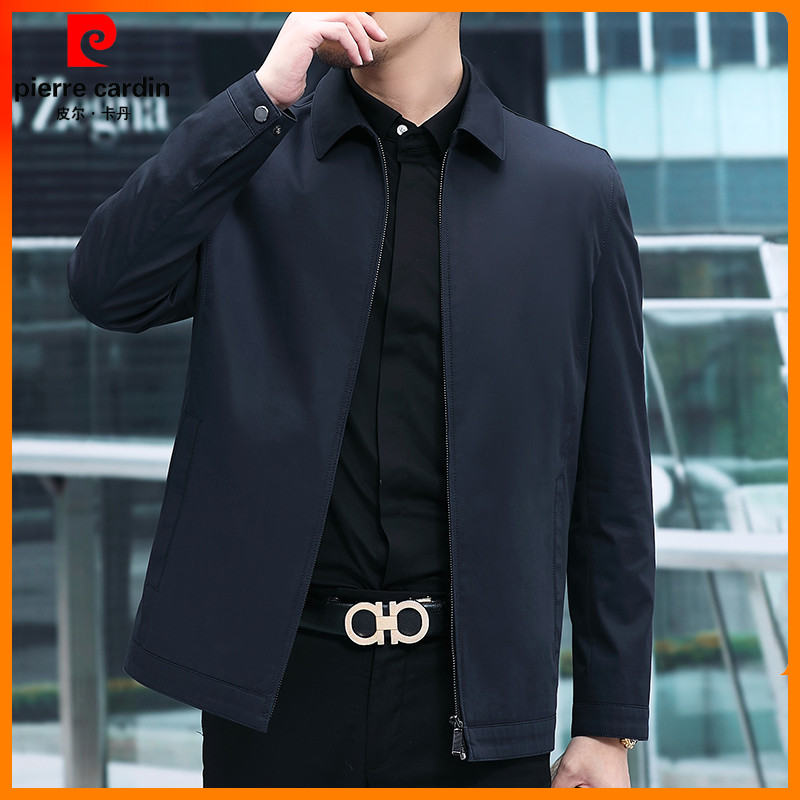 皮尔卡丹纯棉夹克男春秋季新款中年爸爸装商务休闲男士茄克衫外套