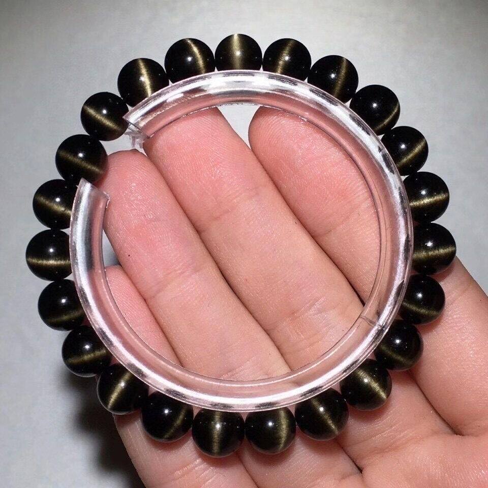 天然金曜石猫眼手链男女女款一线眼黑曜石手水晶手链