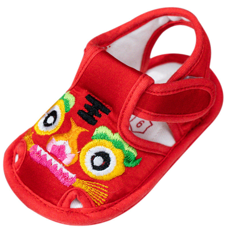 宝宝婴儿百天鞋布老虎虎头周岁一周学步护脚学步鞋