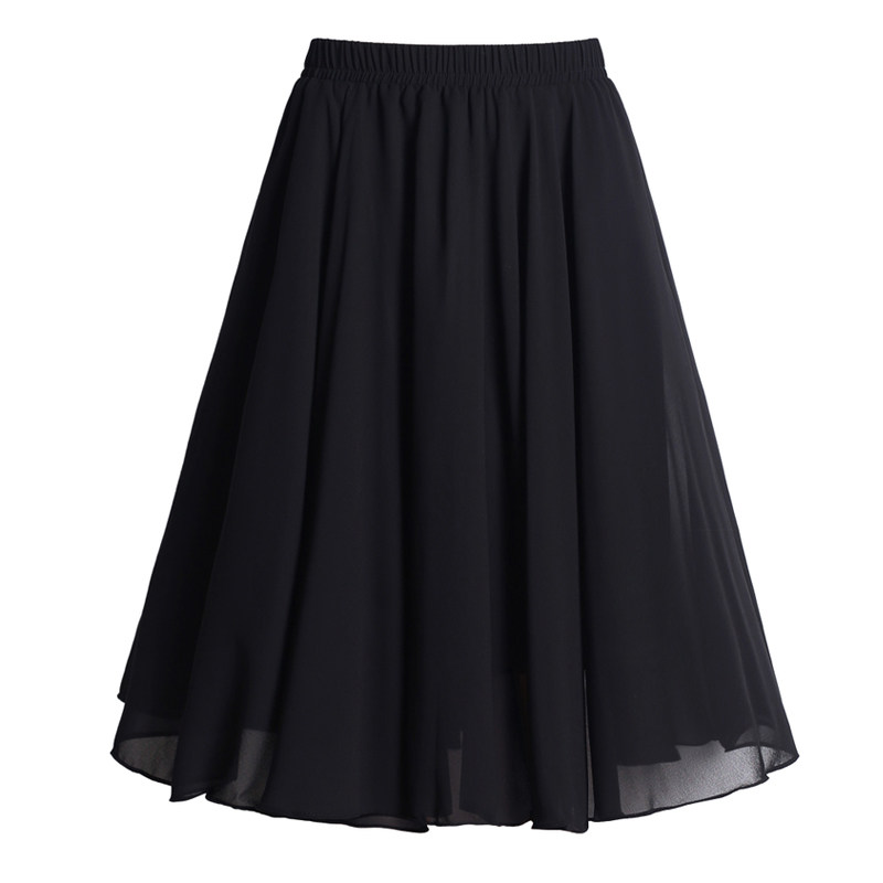黑色雪纺半身裙女小个子穿搭垂感字裙高腰大码半身裙