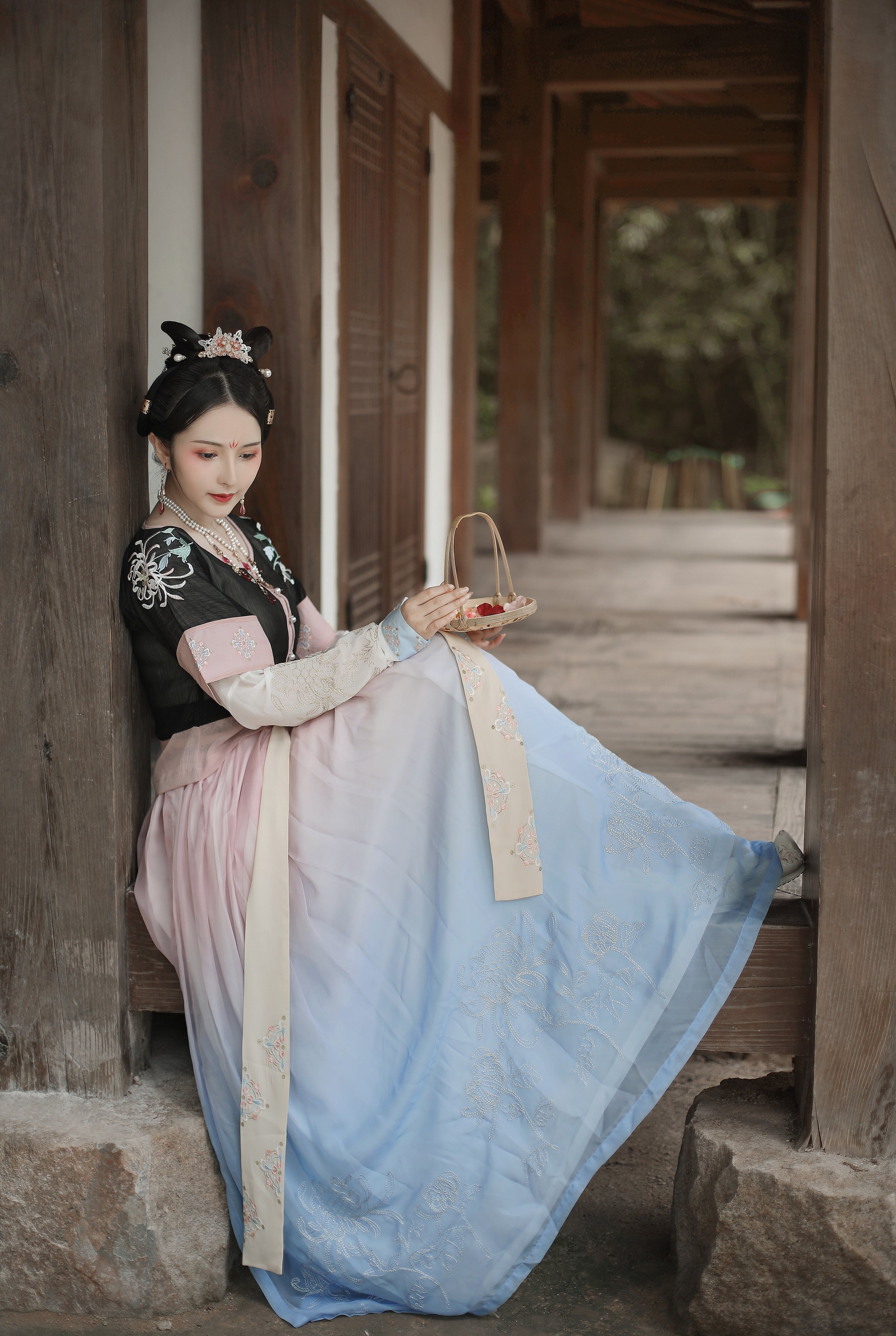 汉服现货原创霜华渐变款坦半臂绣花齐腰闺蜜民族服装