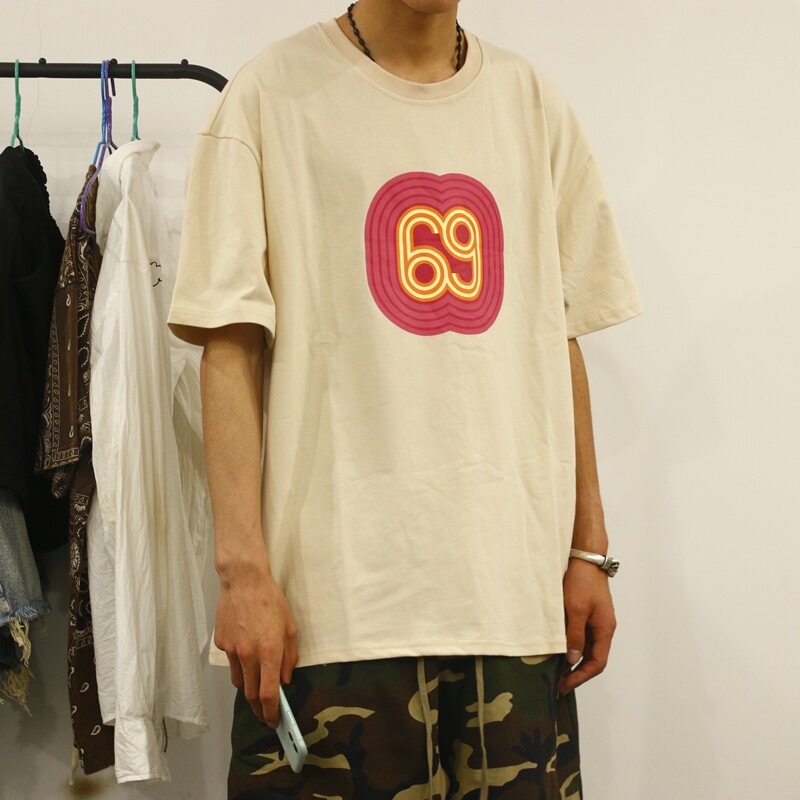 陈冠希同款eu杏色溶解爱心69宽松套头卫衣情侣嘻哈潮牌长袖t恤男