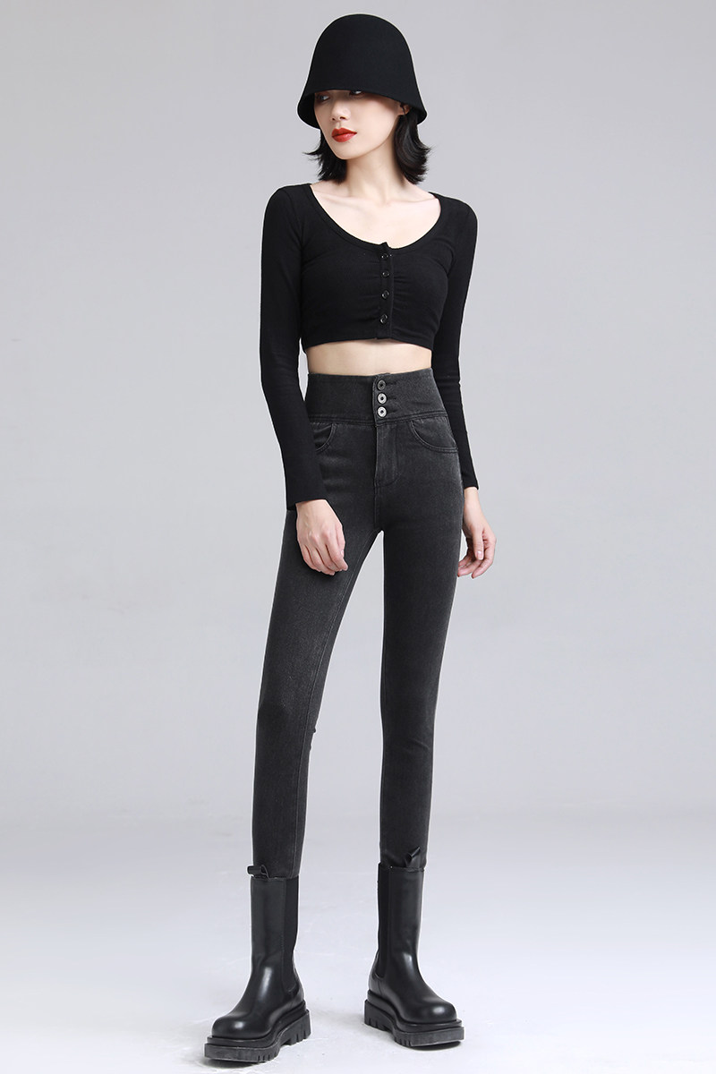 牛仔芭比裤女春秋蜜桃臀外高腰收腹提臀紧身打底裤