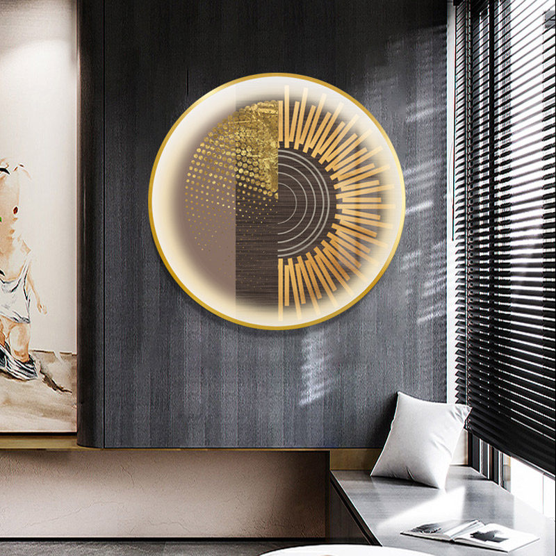圆形发光led灯带晶瓷装饰画流金生财客厅卧室现代装饰画