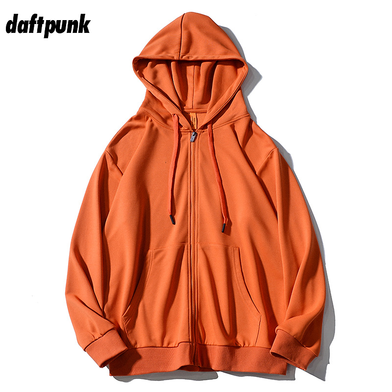 潮牌街头纯色百搭情侣连帽开衫卫衣男女ins宽松运动休闲拉链外套