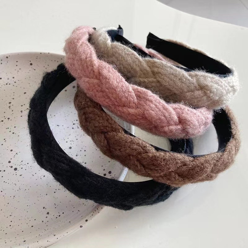 复古气质麻花头箍毛线编织发饰新年红色发箍女发饰