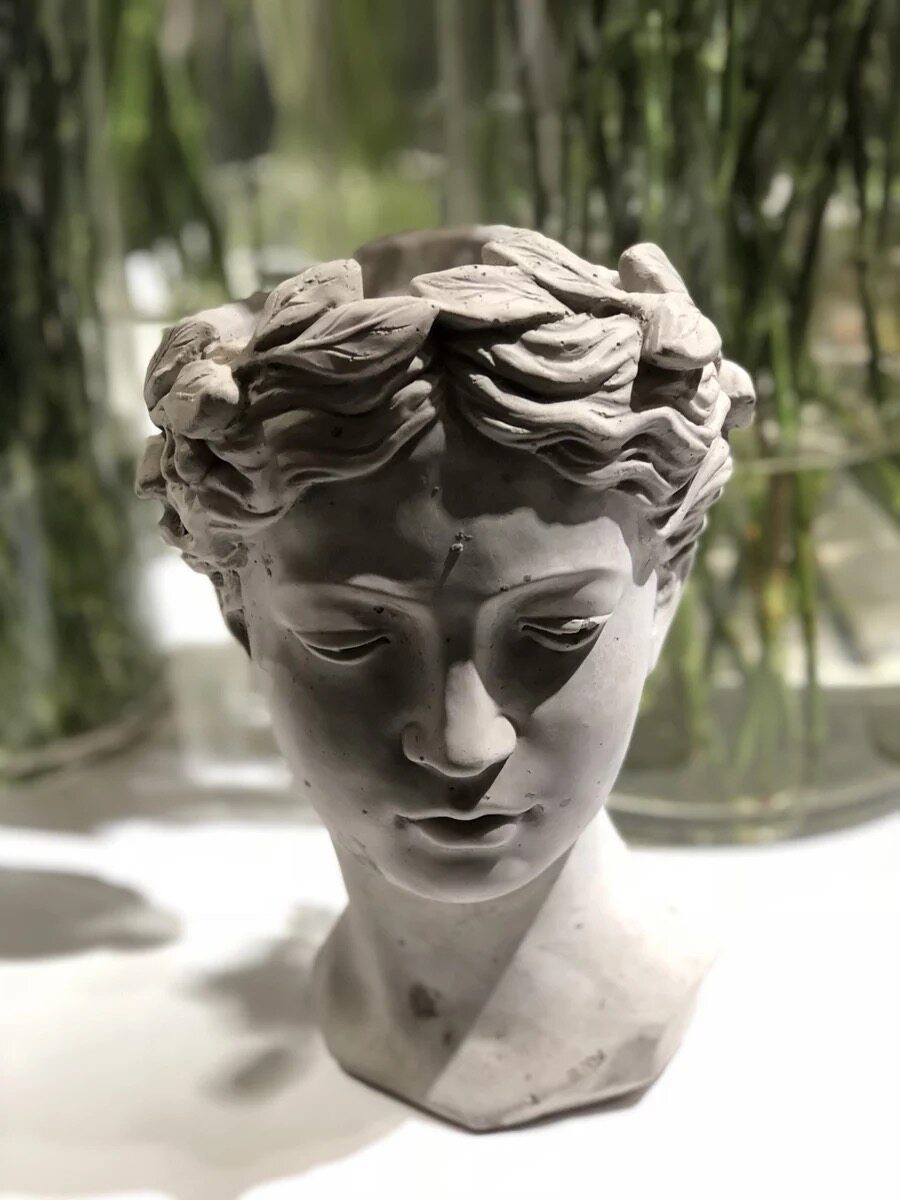 北欧希腊女神塔利亚 缪斯创意灰色水泥花盆户外雕塑喷泉装饰摆件