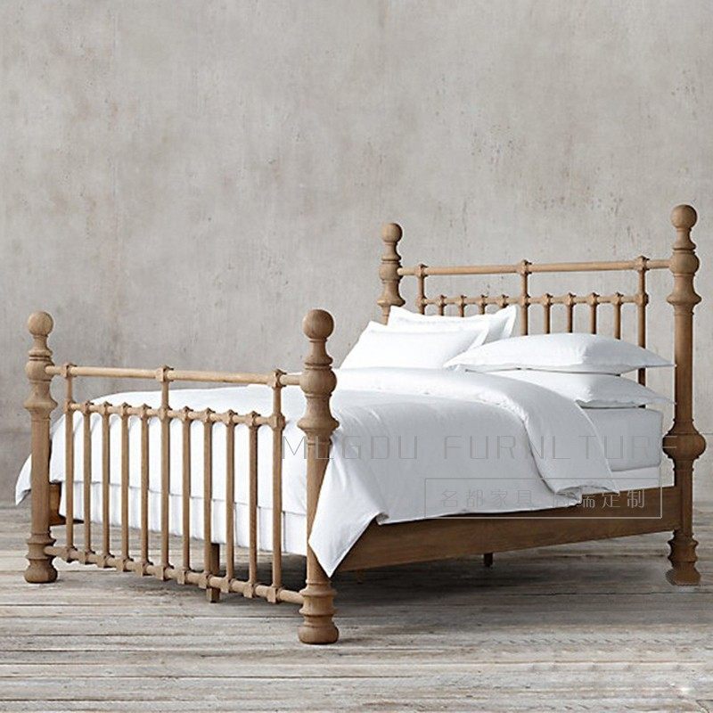 美式双人实木木床罗马柱床简约复古双人床卧床实木床