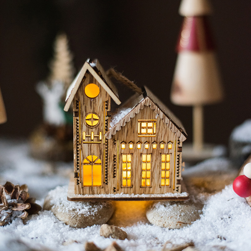 掬涵圣诞小房子木质创意桌面摆件灯吊挂饰圣诞节空中吊饰