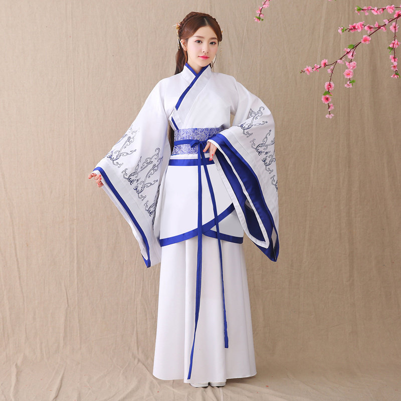 小训狐新款改良汉服女古装古筝舞蹈演出服仙女服曲裾襦裙戏曲服