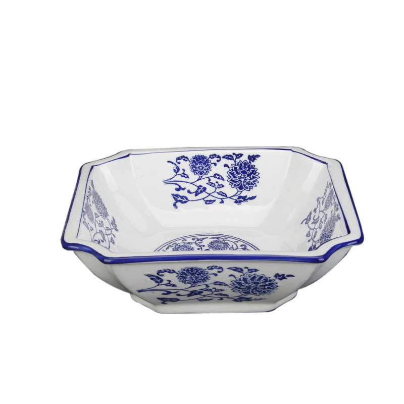 酒店正方形菜碗家用碗汤盆碗面汤碗面陶瓷大碗青花瓷碗