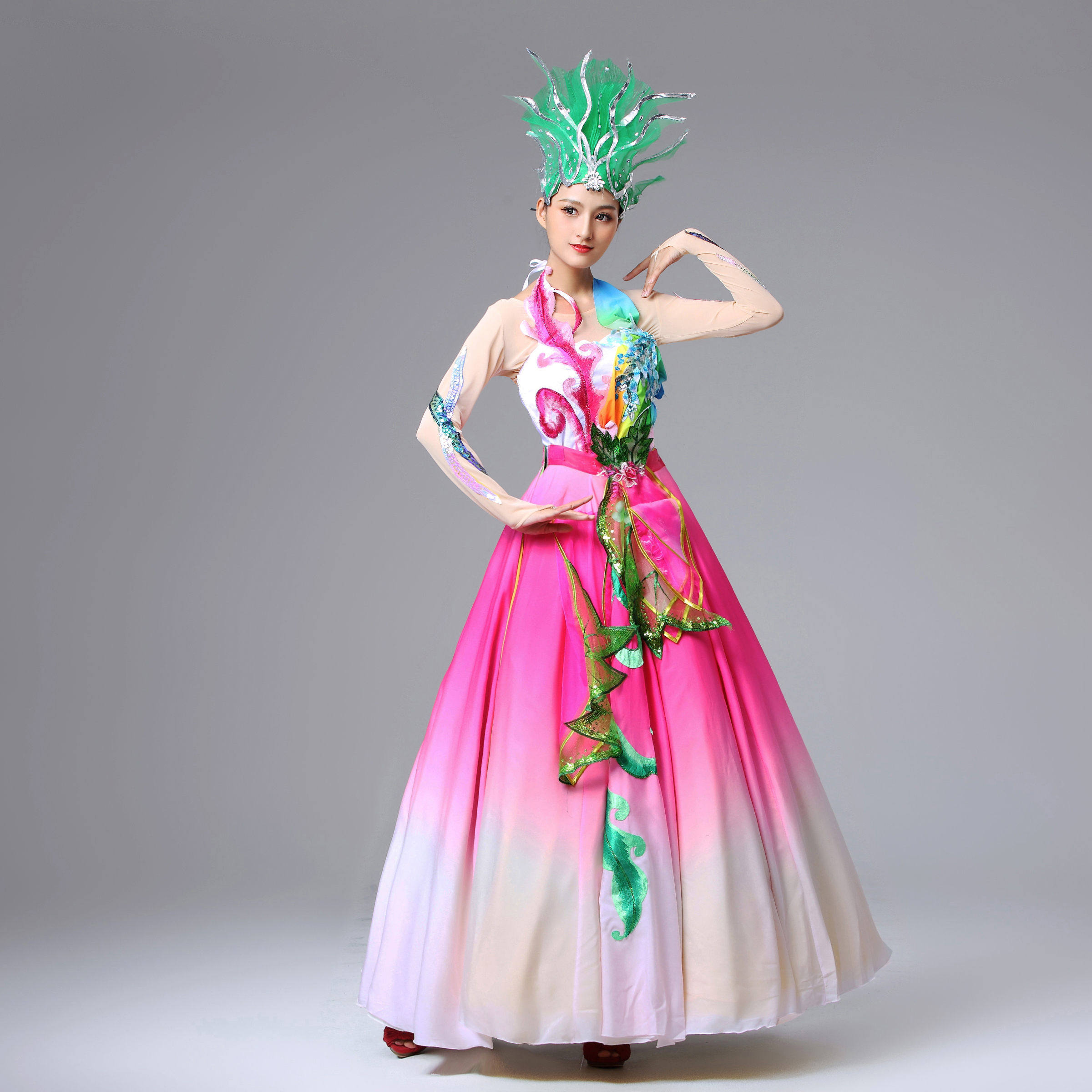 阿幸开场舞舞蹈服春夏秋冬四季变色裙舞蹈服装伴舞裙开场舞服装