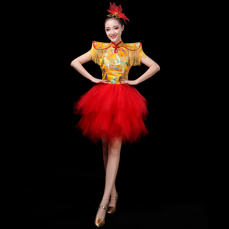 新款成人蓬蓬现代快板旗袍服装中国演出服演出民族服装