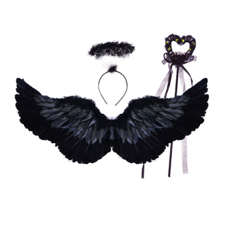 儿童恶魔魔鬼精灵黑色羽毛翅膀万圣节服装小公主翅膀