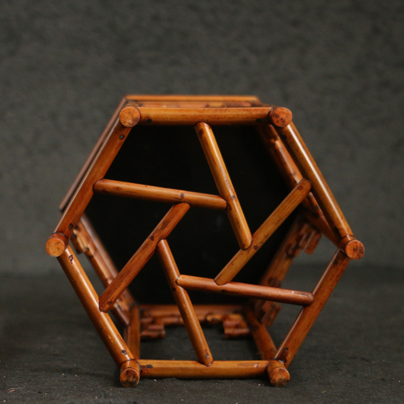 精品浙工手工榫卯结构制作老梅鹿竹盆景架子竹编