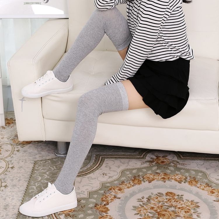 女大童长筒袜纯棉女童过膝袜子春夏纯色学生中筒袜儿童高筒袜白色