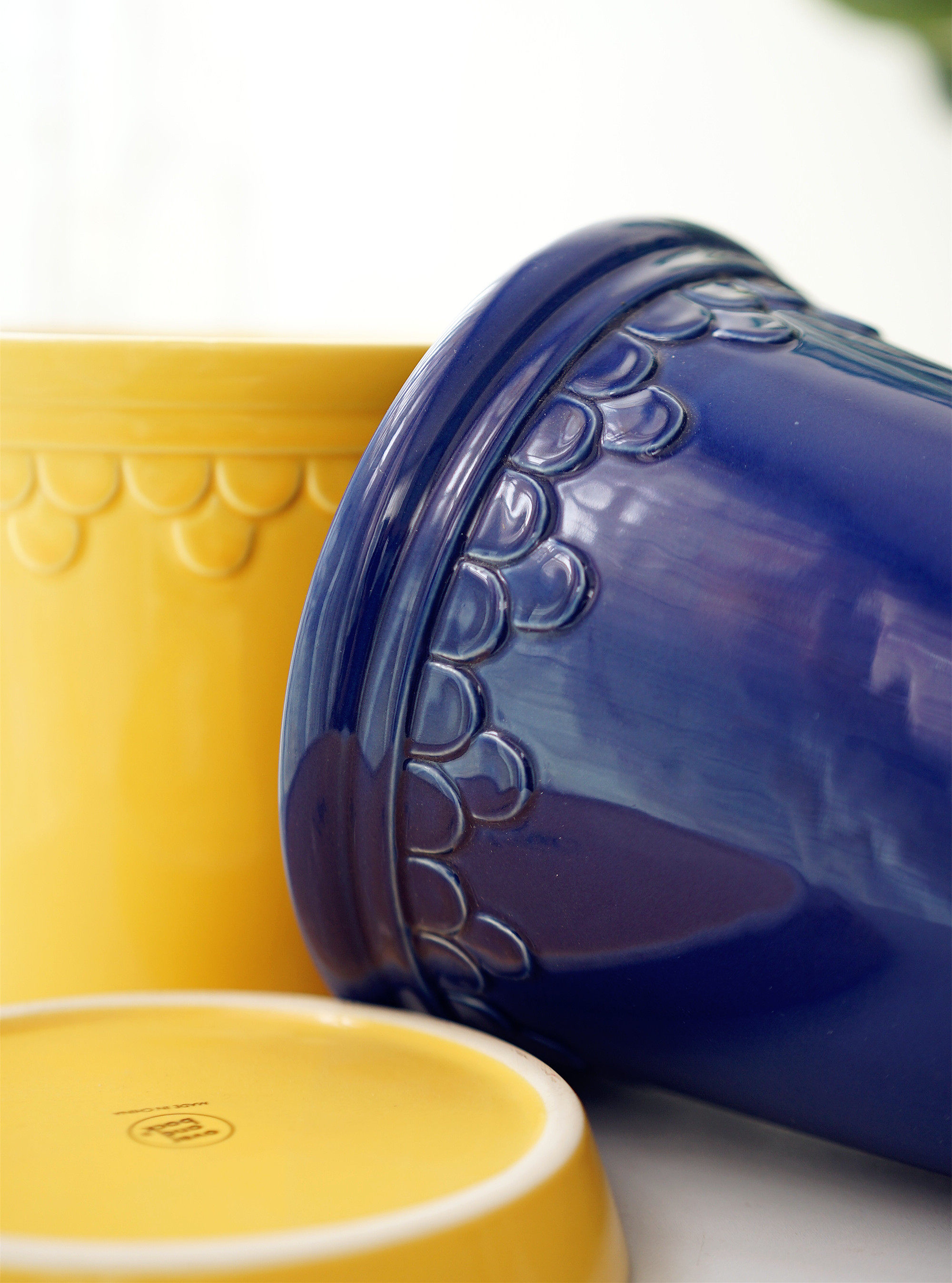 花盆外贸北欧欧风陶瓷彩色浮雕质感绿植家居花盆