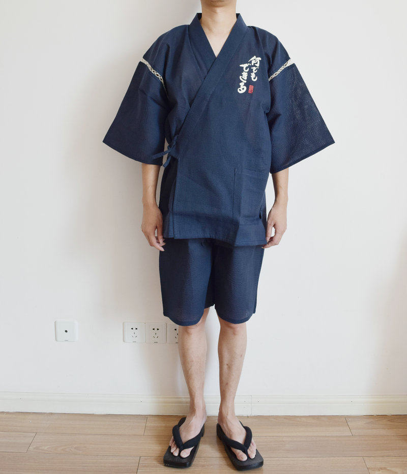 日本新款春夏男士纯棉和服甚平短袖睡衣套装睡衣