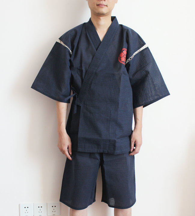 春夏日本纯棉男士甚平浴衣和服日式短袖睡衣睡衣