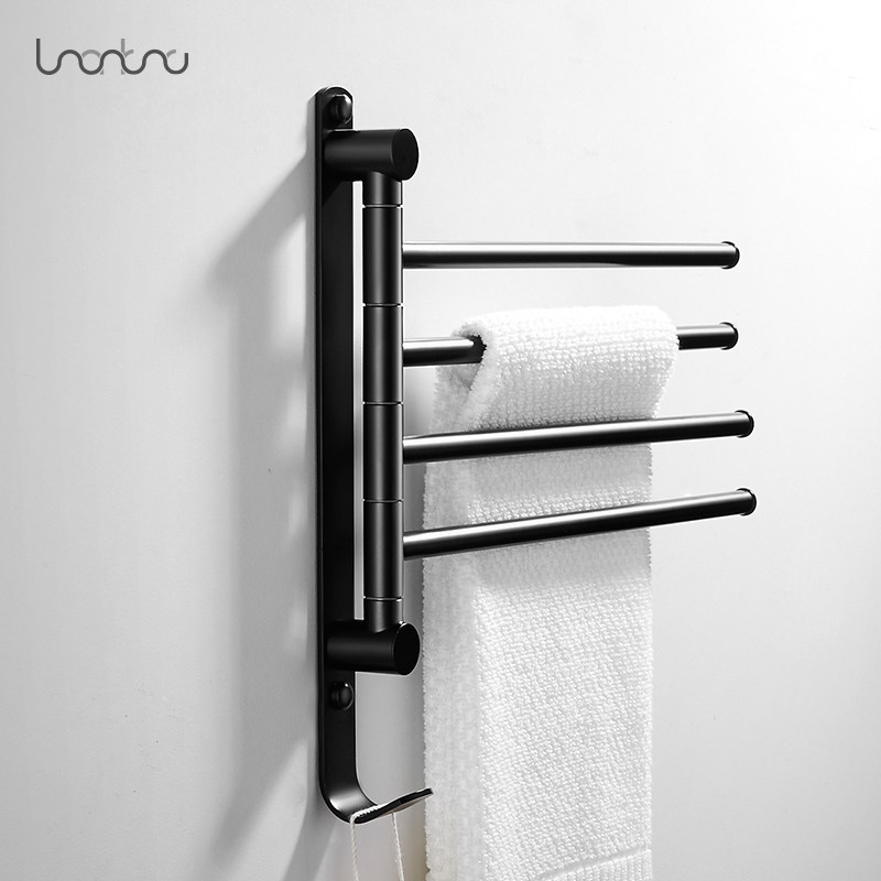 毛巾架全铜简欧黑色旋转免钉打孔卫生间毛巾浴室毛巾杆