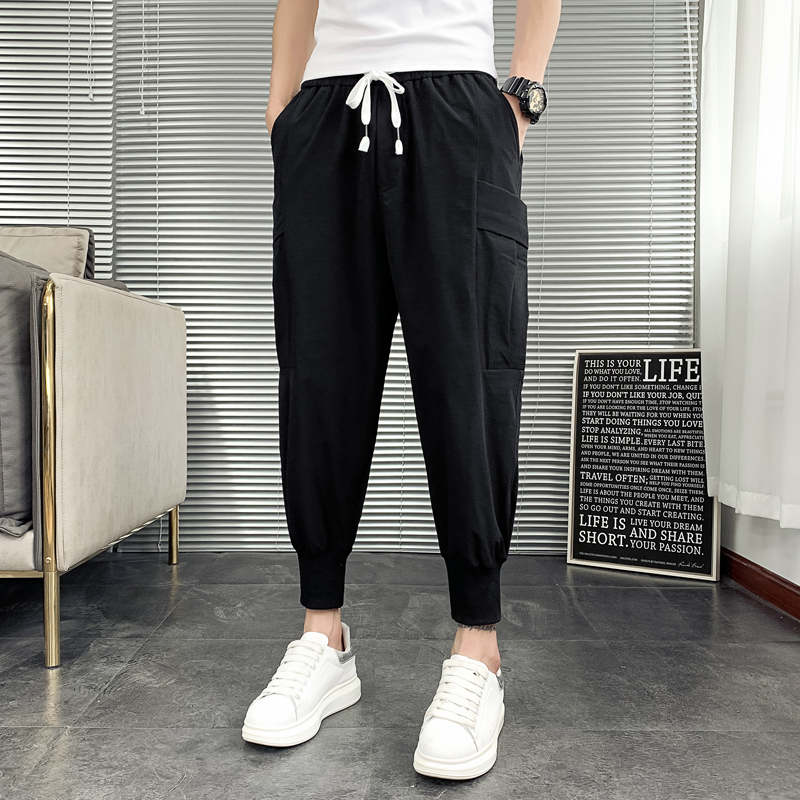 早春款九分裤男哈伦束脚休闲修身显高港风夏季机能工装裤潮牌百搭