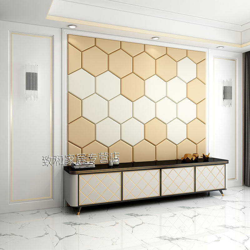 背景墙卧室床头软包六边形简约现代电视客厅硬包背景墙软包