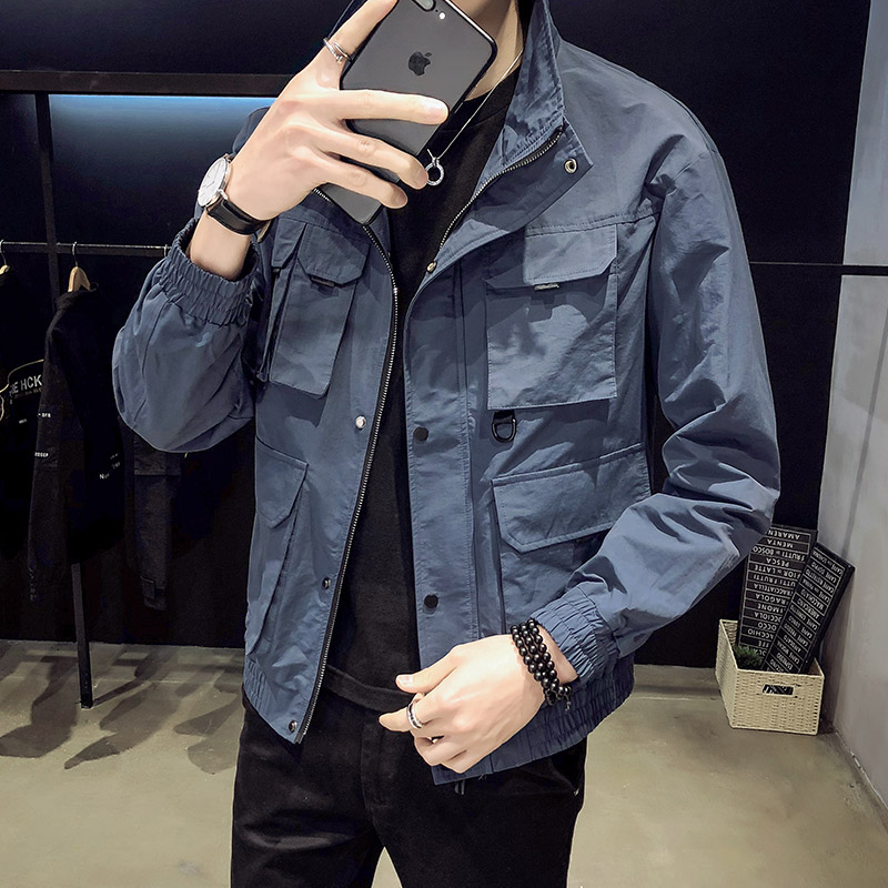 春装外套男2022新款春秋季韩版潮流帅气工装立领夹克休闲上衣潮牌