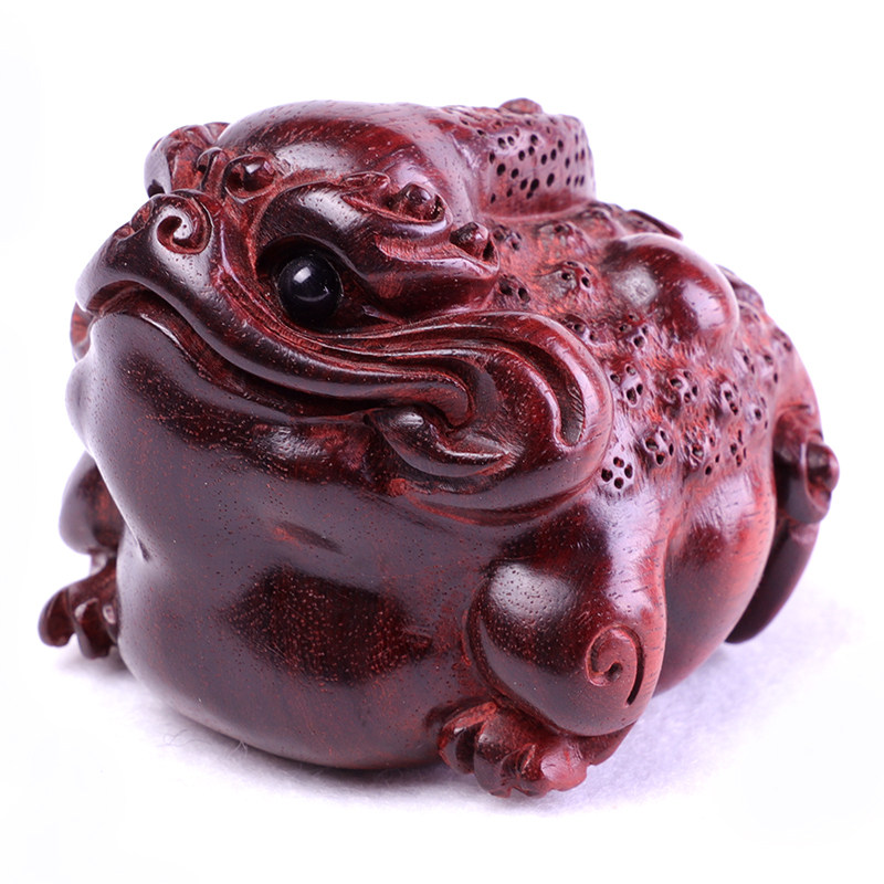 小叶紫檀金蟾手工木雕手把木质随身绿檀文玩摆件