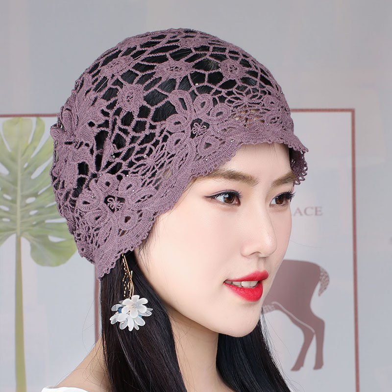 女帽夏季镂空网眼头巾时尚网红白发包头钩花帽子