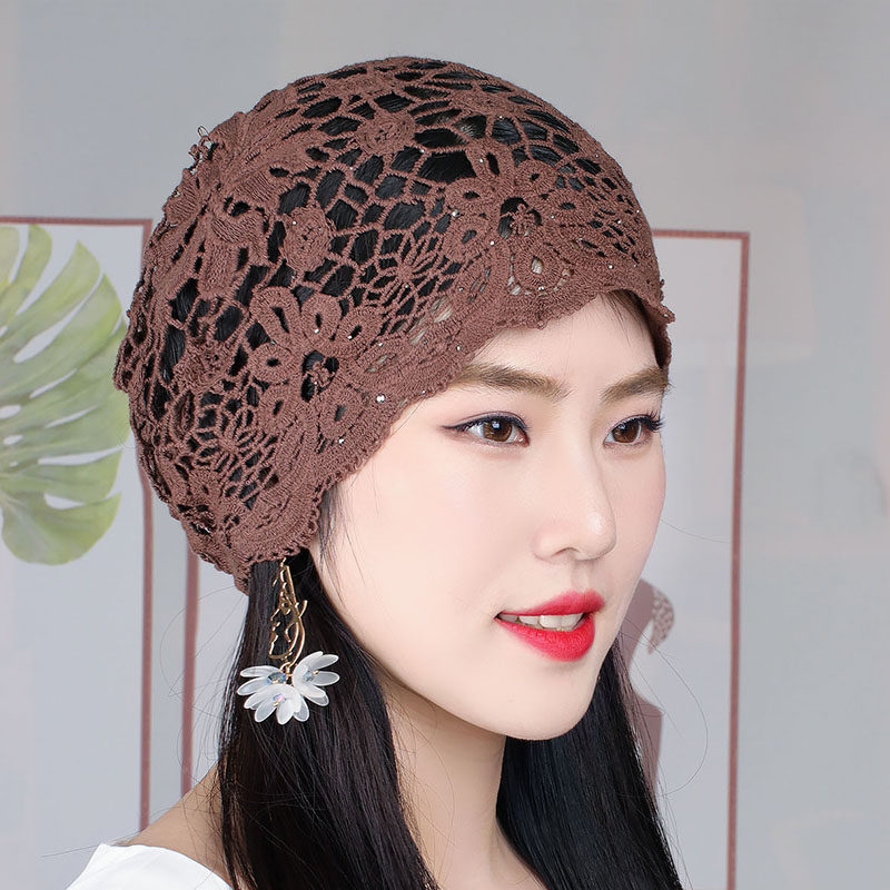 女帽夏季镂空网眼头巾时尚网红白发包头钩花帽子