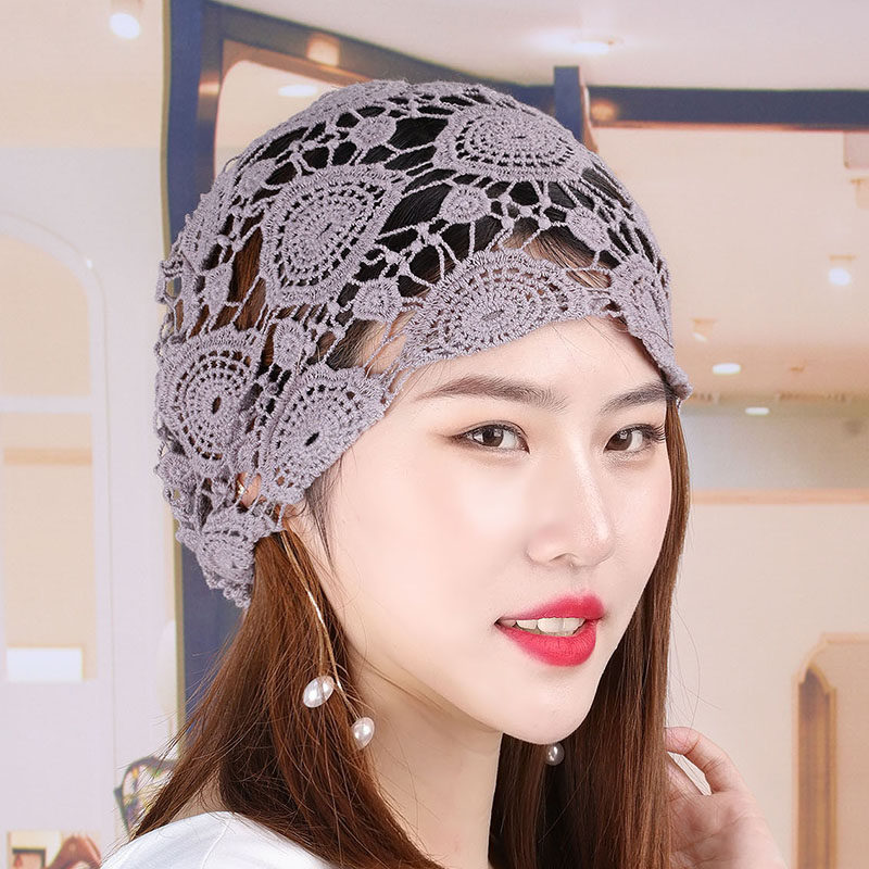 帽子女士韩版时尚春夏天包头百搭透气镂空花朵帽子