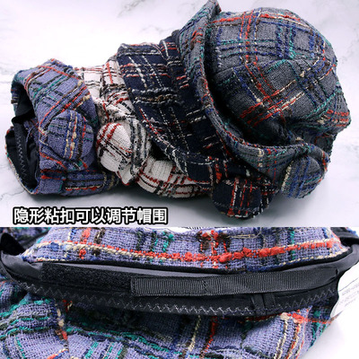 韩版翘角帽女春秋格纹英伦鸭舌帽短檐日南瓜简约时尚翻边帽子 原价88